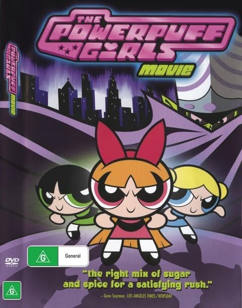 DVD cover for "The Powerpuff Girls Movie" featuring the three superheroines.