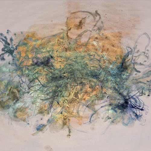 Abstract watercolor-style album cover with green, gold, and blue tones.