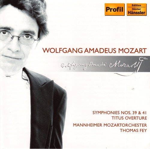 CD cover featuring portrait of Mozart and text: Symphonies Nos. 39 & 41.
