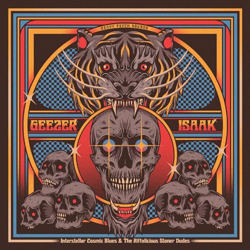 Vinyl album cover with tiger, skulls, and psychedelic geometric design.