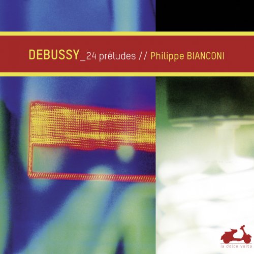 CD cover for Debussy preludes performed by Philippe Bianconi, abstract art.
