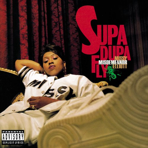 Missy Elliott album cover, "Supa Dupa Fly," featuring her reclining on a couch.