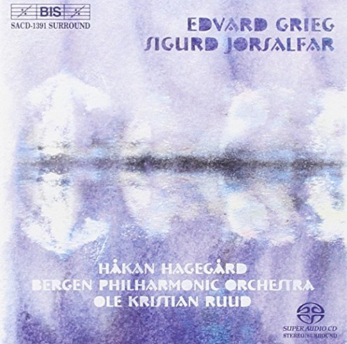 CD cover for Grieg’s “Sigurd Jorsalfar” with abstract purple and white design.