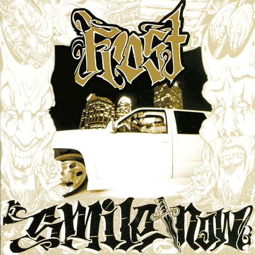 CD cover for Frost’s “Smile Now Die Later” featuring a car and skulls.