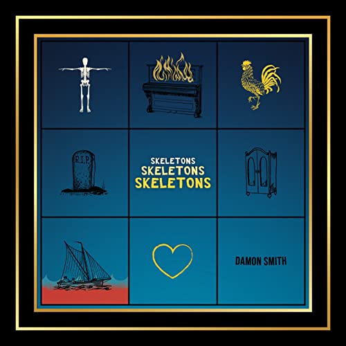 CD cover with nine panels depicting skeletons, a rooster, and a ship.
