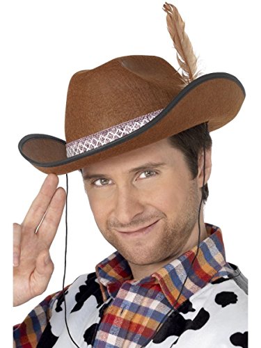 Smiffys Dallas Hat Felt with Feather - Brown