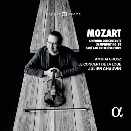 CD cover featuring violinist Amihai Grosz and text “MOZART Sinfonia Concertante.”
