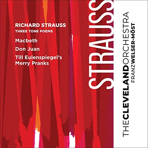CD cover for Richard Strauss’s “Three Tone Poems” with red and white text.