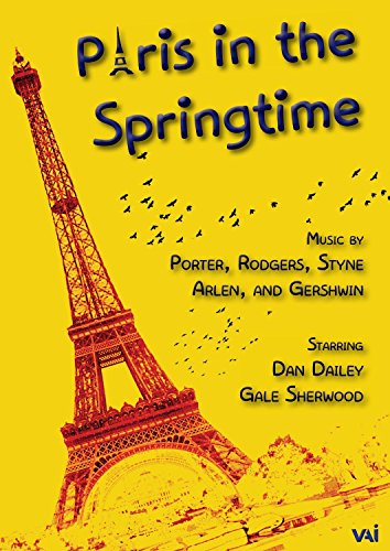 DVD cover with a yellow background, the Eiffel Tower, and title Paris in the Springtime.