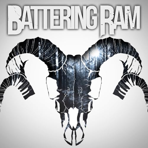 Ram skull with a forest scene inside, album cover art.
