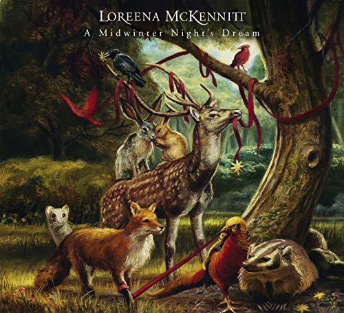CD cover: forest animals gathered around a tree with red ribbons.