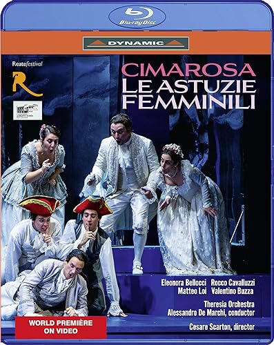 Blu-ray cover for "Le Astuzie Femminili" opera, featuring costumed performers.