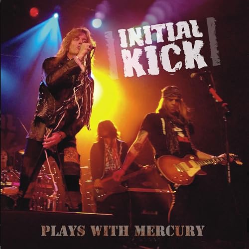 Rock band Initial Kick performing live on stage, CD cover.