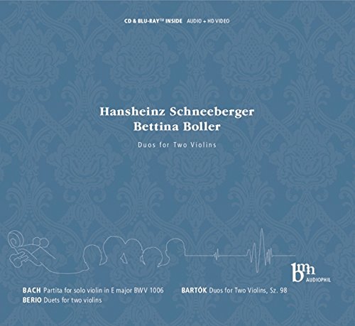CD cover for violin duets by Schneebeger, Boller, Bach, Bartók, and Berio.