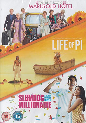 DVD cover featuring scenes from "Life of Pi," "Marigold Hotel," and "Slumdog Millionaire.