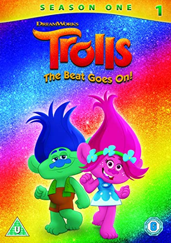 DVD cover for "Trolls: The Beat Goes On" featuring Branch and Poppy.