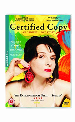 DVD cover for "Certified Copy" featuring Juliette Binoche in a colorful portrait.