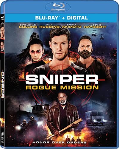 Blu-ray cover for "Sniper Rogue Mission" featuring three actors and action scene.
