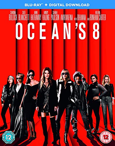 Ocean’s 8 Blu-ray cover featuring eight women in dark clothing.