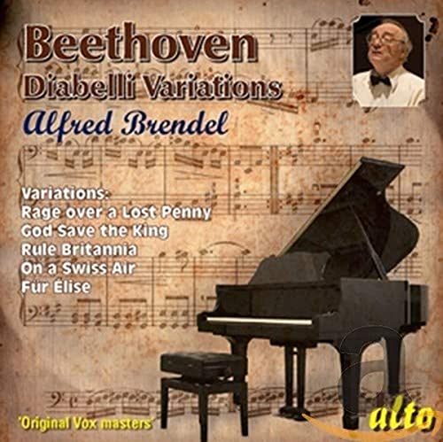 CD cover for Beethoven’s Diabelli Variations featuring Alfred Brendel and a piano.