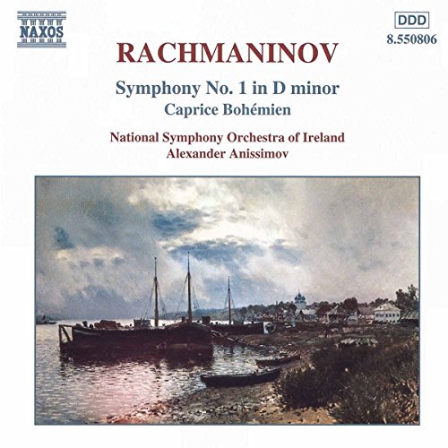 CD cover for Rachmaninov’s Symphony No. 1 with a coastal painting.