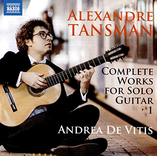 Andrea De Vitis playing a classical guitar, album cover for Alexandre Tansman.