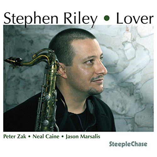 CD cover featuring musician Stephen Riley with a saxophone, gray background.