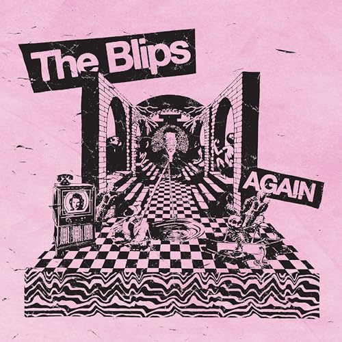 Black and white album cover for "The Blips - Again" with surreal imagery.
