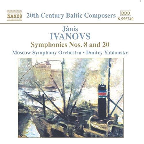 CD cover for Ivanovs’ Symphonies Nos. 8 and 20, with a landscape image.
