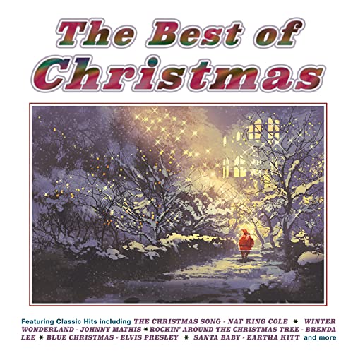 Christmas CD cover with snowy winter scene and song list text.