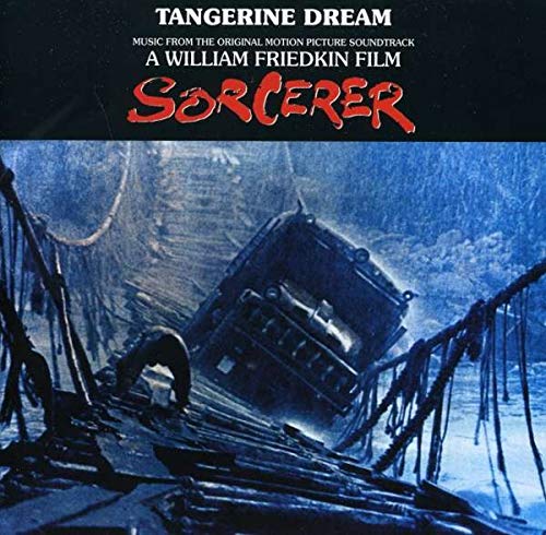 CD cover art for Sorcerer featuring a truck crossing a wooden bridge in blue.