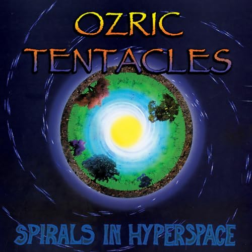 Album cover with a central spiral landscape, bright yellow sun, and dark blue background.