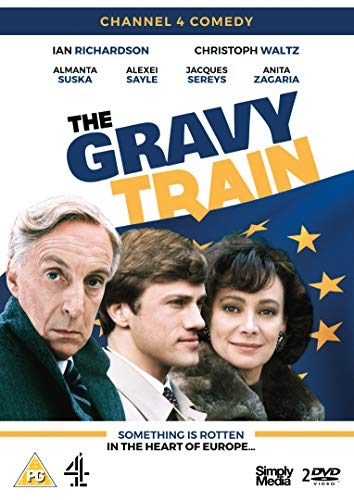 The Gravy Train DVD cover with three actors in front of a European flag background.