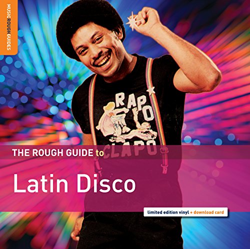 Album cover for “The Rough Guide to Latin Disco” with a performer.
