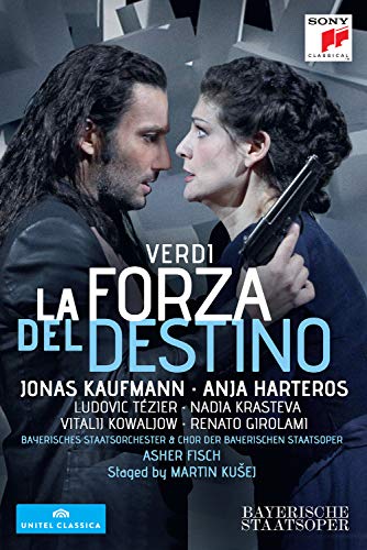 DVD cover for Verdi’s “La Forza Del Destino” opera, featuring two performers and a gun.
