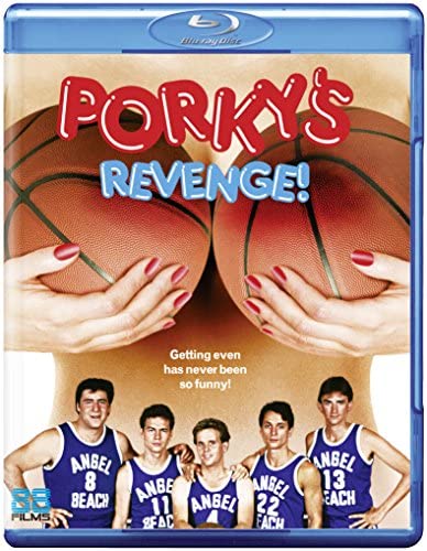 Porky's 3" Blu-ray cover with basketballs, hands, and a basketball team.