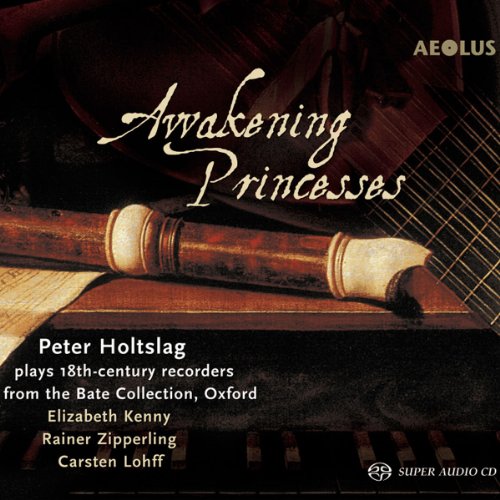 CD cover featuring a baroque recorder and ornate script title “Awakening Princesses”.