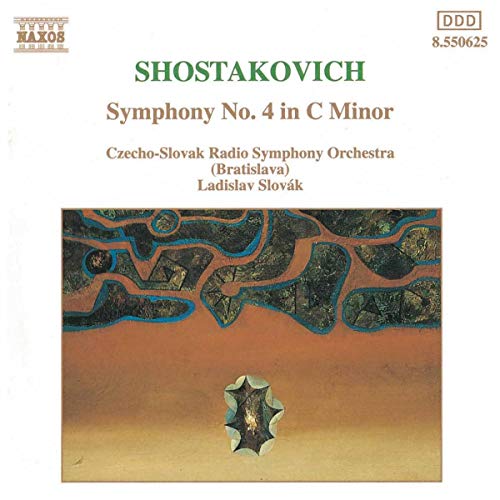CD cover for Shostakovich’s Symphony No. 4, abstract art background.