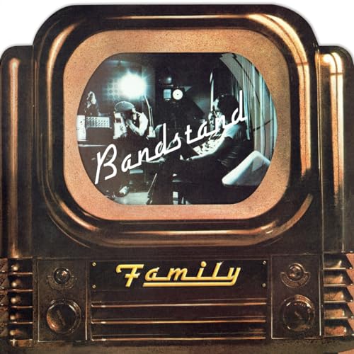 Vintage television frame displaying a band playing instruments in shadow.