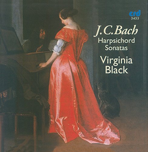 CD cover: woman in red dress, painting detail, “J.C. Bach Harpsichord Sonatas.”