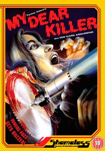 DVD cover for "My Dear Killer" featuring a distressed woman and a drill.