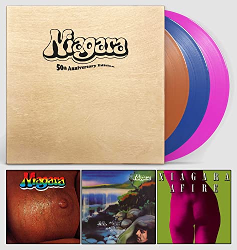 Niagara 50th Anniversary vinyl edition with colorful records and album covers.