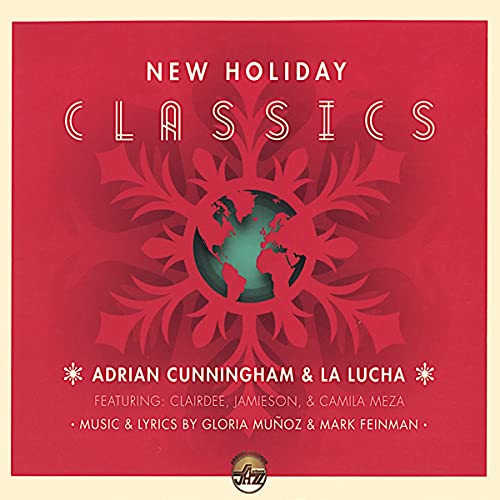 Red CD cover with snowflake design and artist names: Adrian Cunningham & La Lucha.
