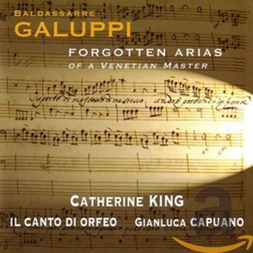 CD cover for Baldassare Galuppi’s “Forgotten Arias,” featuring musical scores.