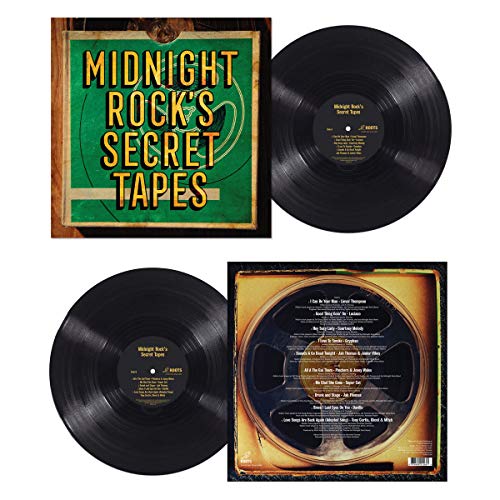 Midnight Rocks Secret Tapes" vinyl record with cover art and tracklist.