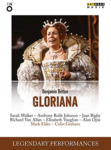 DVD cover for Britten’s *Gloriana* opera, featuring Sarah Walker as Queen Elizabeth I.