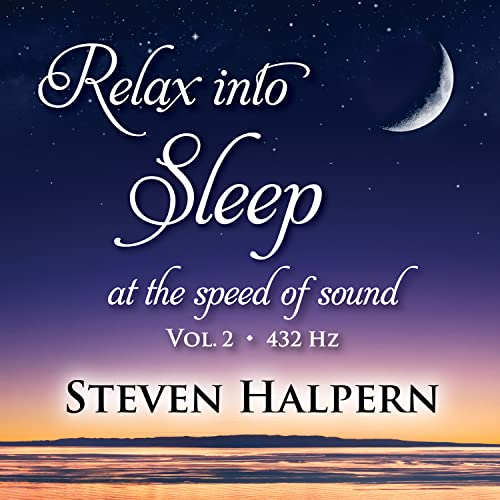 CD cover for Steven Halpern’s “Relax Into Sleep,” with moon and ocean.