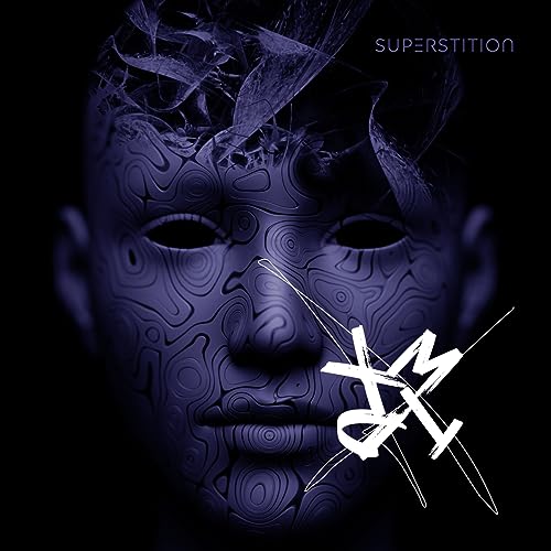 CD cover: blue patterned face with abstract shapes and white text "XM".