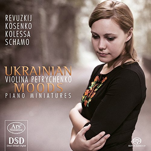 CD cover featuring young woman, text “Ukrainian Moods” and composers’ names.
