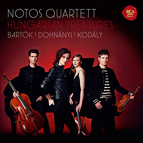CD cover featuring the Notos Quartet, a string ensemble, in dark clothing.
